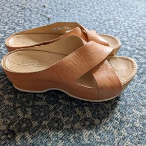 Ecco tan leather wedge sandals, size 37/6-6.5